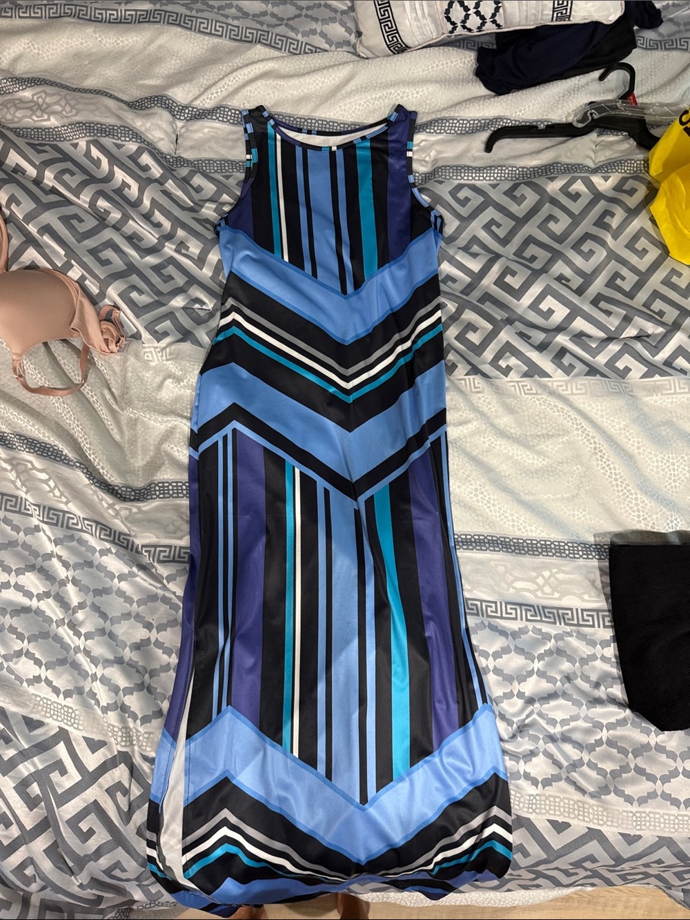 SHEIN Blue Striped Chevron Maxi Dress